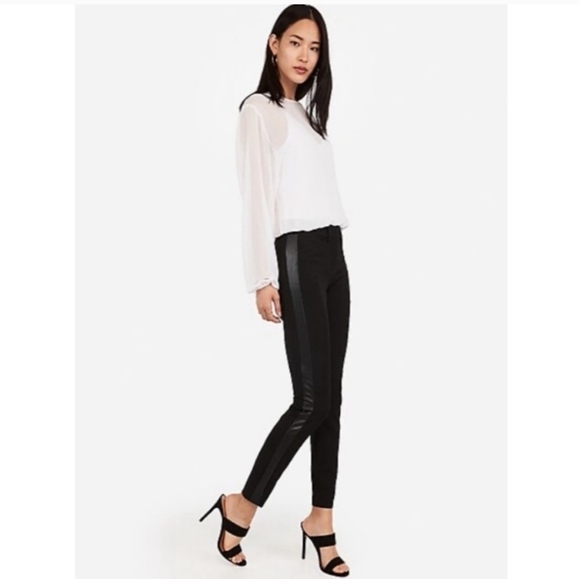 Express Mid Rise Faux Leather Side Stripe Skinny Trouser Pants Tuxedo Formal 6 - Picture 1 of 8